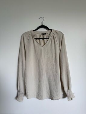 Roly Poly Light Beige V-Neck Long Sleeve Top